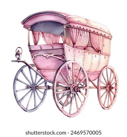 cute horse drawn carriage vector illustration in watercolor style