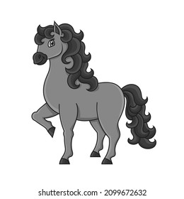 Cute horse. Farm animal. Cute character. Vector illustration. Coon style. Isolated on white background. Design element. Template for your design, books, stickers, cards, posters, clothes.
