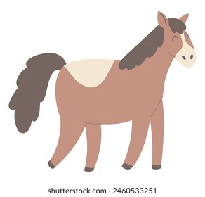 Cute horse in flat design. Happy domestic pet, livestock character. Vector illustration isolated.