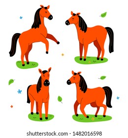 Cute horse - flat design style set of characters