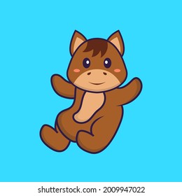 Cute horse is flying. Animal cartoon concept isolated. Can used for t-shirt, greeting card, invitation card or mascot.