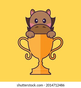 Cute horse with gold trophy.