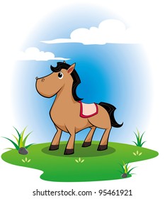 Cute Horse Green Meadow Blue Sky Stock Vector (Royalty Free) 95461921 ...