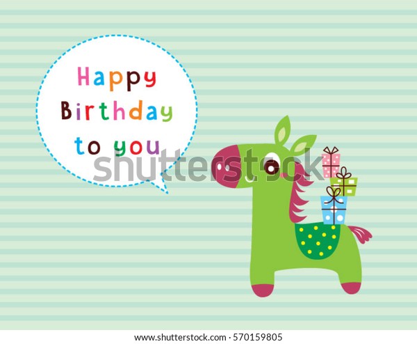 Cute Horse Happy Birthday Greeting のベクター画像素材 ロイヤリティフリー