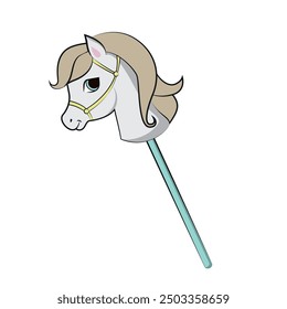 Cute horse head on a stick. Hobby horse. Vector illustration.