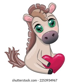 Cute horse with heart, valentine's day, love holiday. Family holiday.