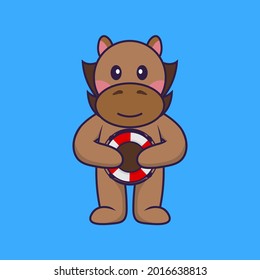 Cute horse holding a buoy.