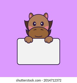 Cute horse holding whiteboard. Vector Illustration