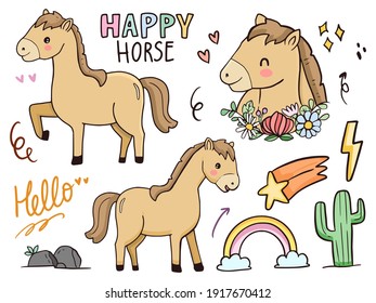 Cute horse illustration drawing cartoon for kids and baby