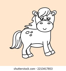 Cute horse. Kawaii face. Hand draw doodle style. Vector on isolated background. For printing on paper and fabric, children's illustration