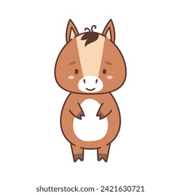 Caballo lindo al estilo kawaii. Animales bonitos al estilo kawaii. Dibujos para niños. Ilustración vectorial aislada