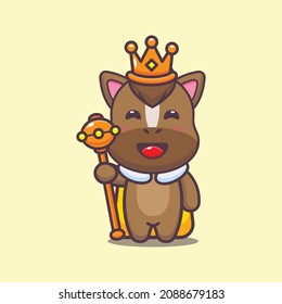 Cute horse king. Cute cartoon animal illustration. Vector isolated, flat illustration for poster, brochure, web, mascot, sticker, logo and icon.