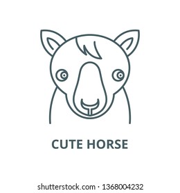 Cute horse line icon, vector. Cute horse outline sign, concept symbol, flat illustration