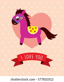 cute horse love greeting card vector