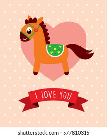 cute horse love greeting card vector