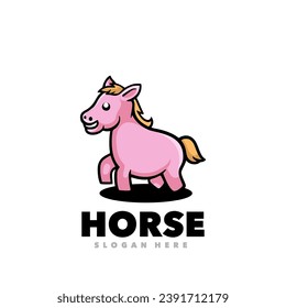 Cute horse mascot logo design illustration 