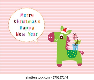 cute horse merry christmas greeting