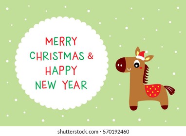 cute horse merry christmas greeting