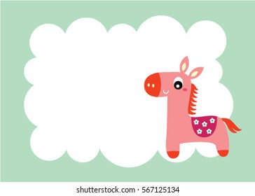 cute horse message card vector