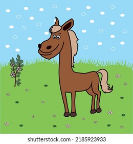 cute horse in nature vector