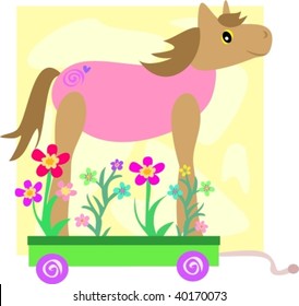 Cute Horse on a Flower Cart Vector