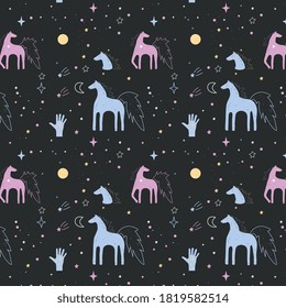 Cute horse pattern on black background.