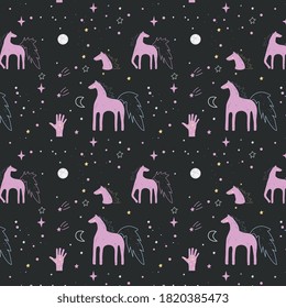 Cute horse pattern on black background.