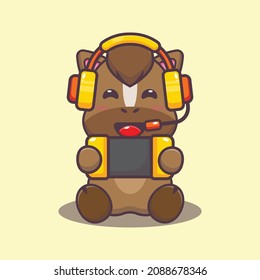Cute horse playing a game. Cute cartoon animal illustration. Vector isolated, flat illustration for poster, brochure, web, mascot, sticker, logo and icon.