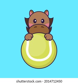 Cute horse playing tennis. Vector Illustration