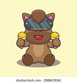 Cute horse playing virtual reality. Cute cartoon animal illustration. Vector isolated, flat illustration for poster, brochure, web, mascot, sticker, logo and icon.
