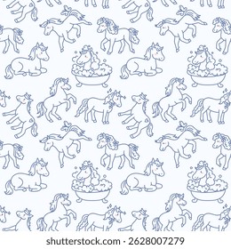 Cute Horse and Pony Pattern in Soft Blue