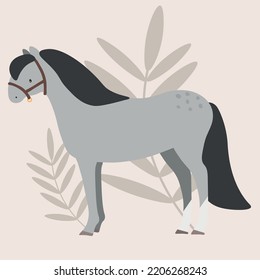 Cute Horse Pony Stallion Mare Foal For Poster Sticker Postcard Print Vector