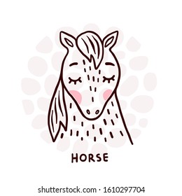 Cute horse portrait. Animal head vector icon.