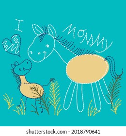 cute horse print with blue background