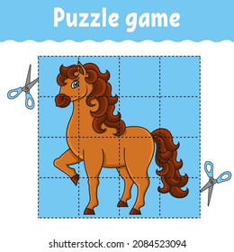 Cute horse. Puzzle game for kids. Education developing worksheet. Learning game for children. Color activity page. For toddler. Riddle for preschool. Isolated vector illustration in coon style.