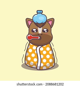 Cute horse sick. Cute cartoon animal illustration. Vector isolated, flat illustration for poster, brochure, web, mascot, sticker, logo and icon.