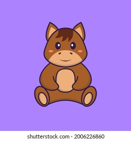 Cute horse is sitting. Animal cartoon concept isolated. Can used for t-shirt, greeting card, invitation card or mascot.