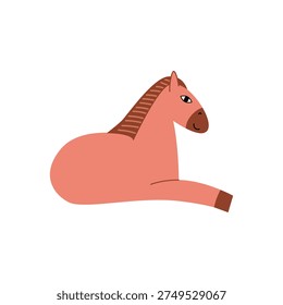 Cute horse sitting and smiling. Vector flat illustration of funny animal on isolated background