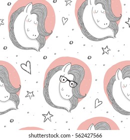 cute horse sketch doodle. Vector pattern