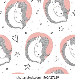 cute horse sketch doodle. Vector pattern