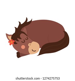 Cute horse is sleeping. Vector illustration for your design