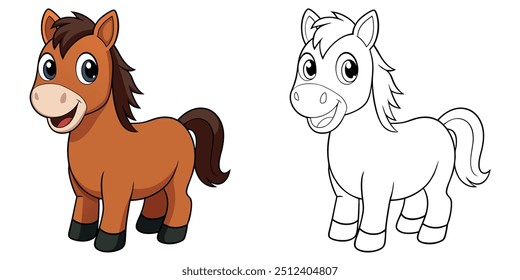 Linda sonrisa de caballo Dibujos animados para colorear para niños