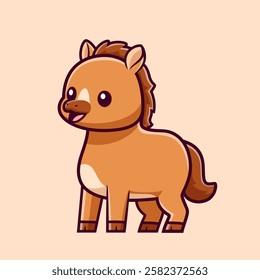 Cute Horse Standing Cartoon Vector Icon Illustration. Animal Nature Icon Concept Isolated Premium Vector. Flat Cartoon Style