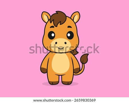 Cute Horse Standing Front View – Flat Vector Cartoon Illustration of a Horse Character, Isolated Icon Concept.