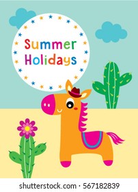 cute horse summer holidays greeting card