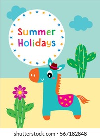cute horse summer holidays greeting card