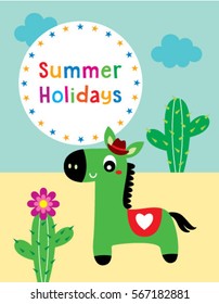 cute horse summer holidays greeting card