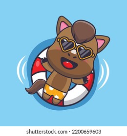 Cute Horse In Sunglasses Float With Buoy.