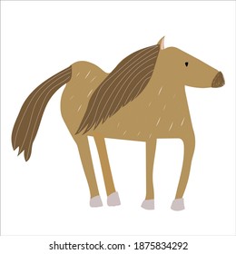 Cute Horse Vector Illustration Doodle handrawn Style. Farm Logo. Package Design. Kids Room Poster. Domestic Animal Illustration. 