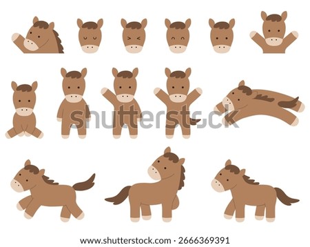 Cute horse vector illustration set. Zodiac, pony, horse, icon, Year of the Horse, New Year's card